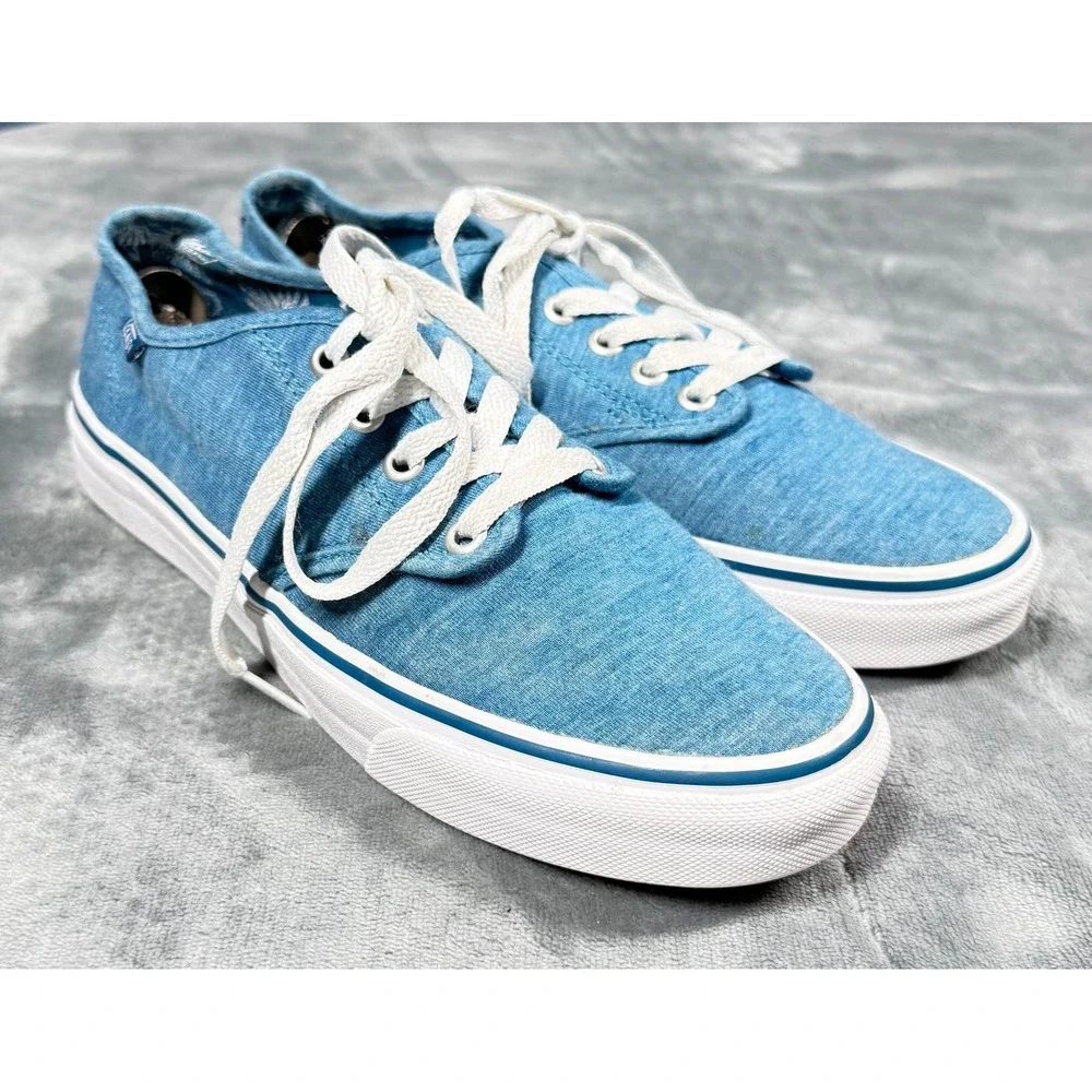 Vans Atwood Sneakers Womens 7.5 Blue Chambray Denim Floral Lace Up
